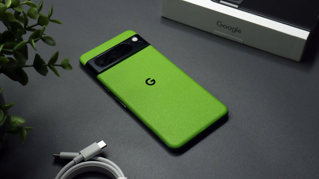 Google Pixel 8 Pro with a Textured Matt Green vinyl skin