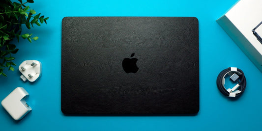 macbook with leather skin wrap