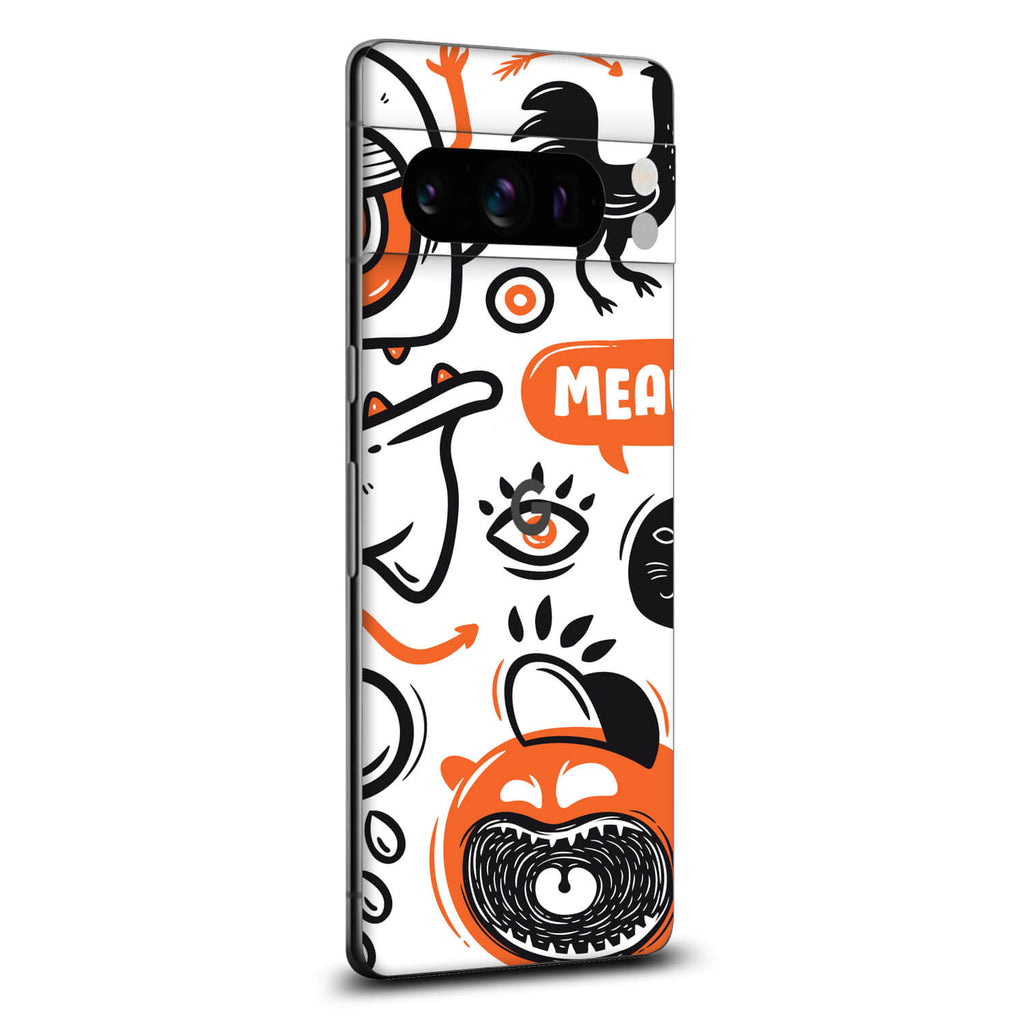 Google Pixel 8 Pro Doodles monster orange skins