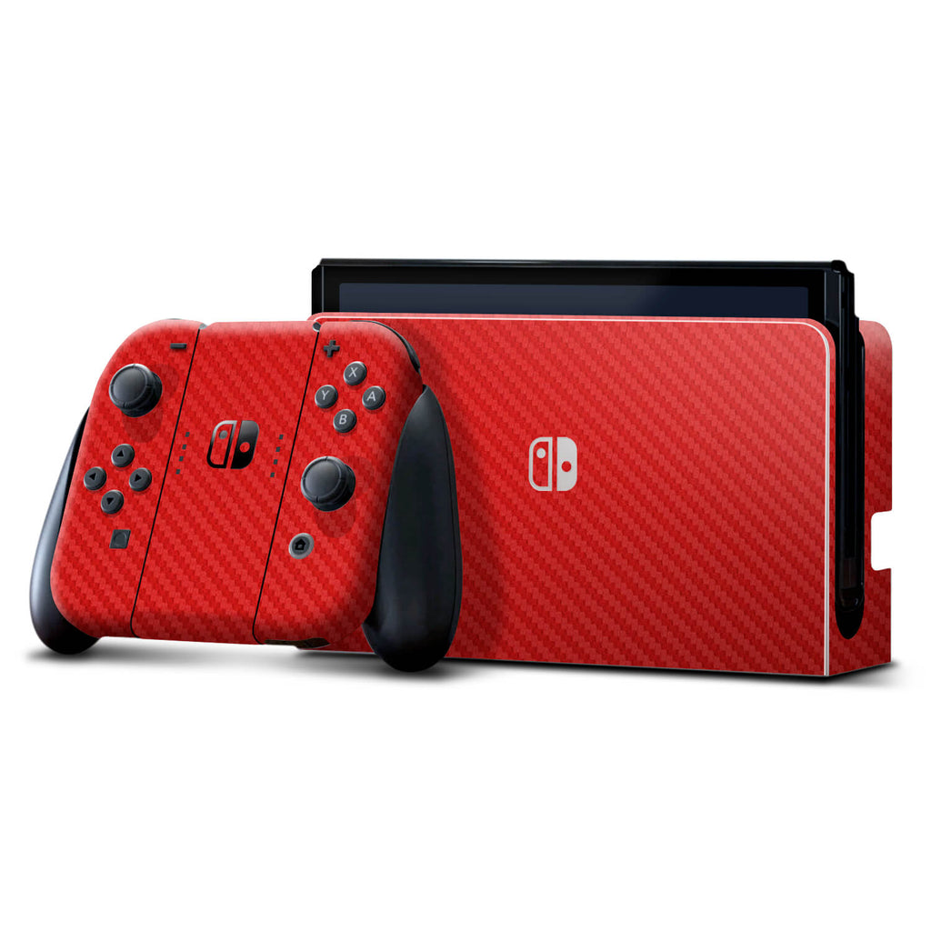 Nintendo Switch OLED Red carbon fibre skins